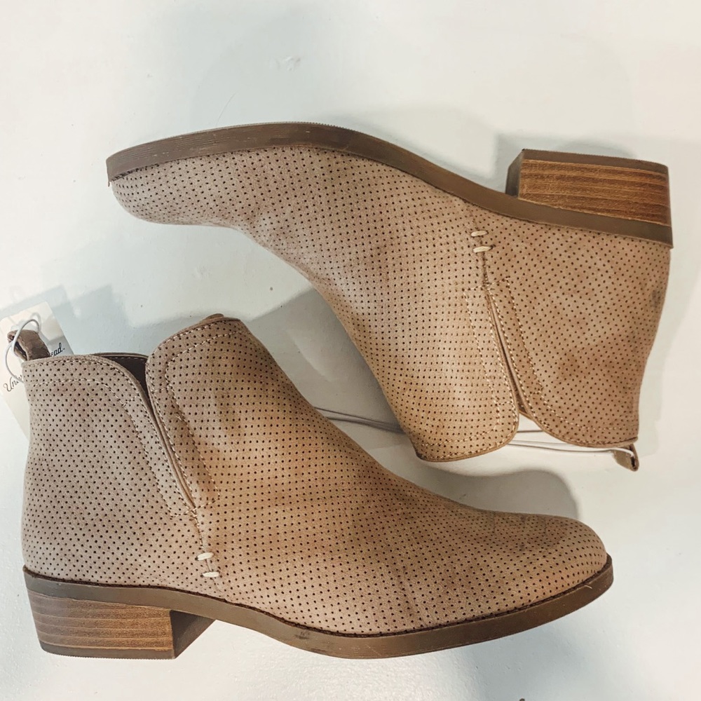 Women's Laser Cut Microsuede Ankle Bootie